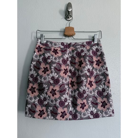 J CREW COLLECTION wool silk pink silver purple floral brocade mini pencil skirt - Picture 6 of 8